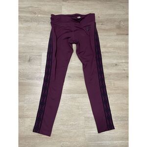 Umbro Athletic Pants Sz‎ M Burgundy Leggings Sports Polyester Stretch Side Tape